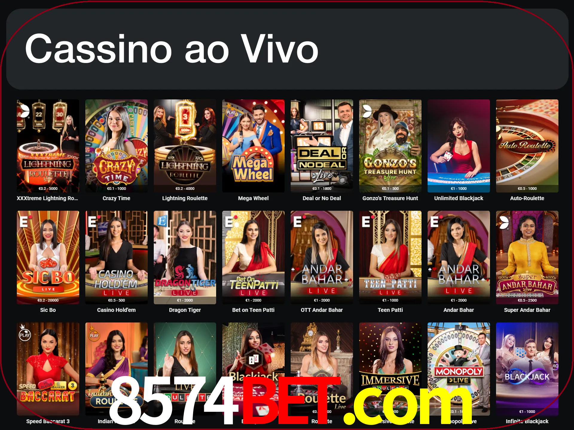Jogue jogos de cassino com um verdadeiro dealer.